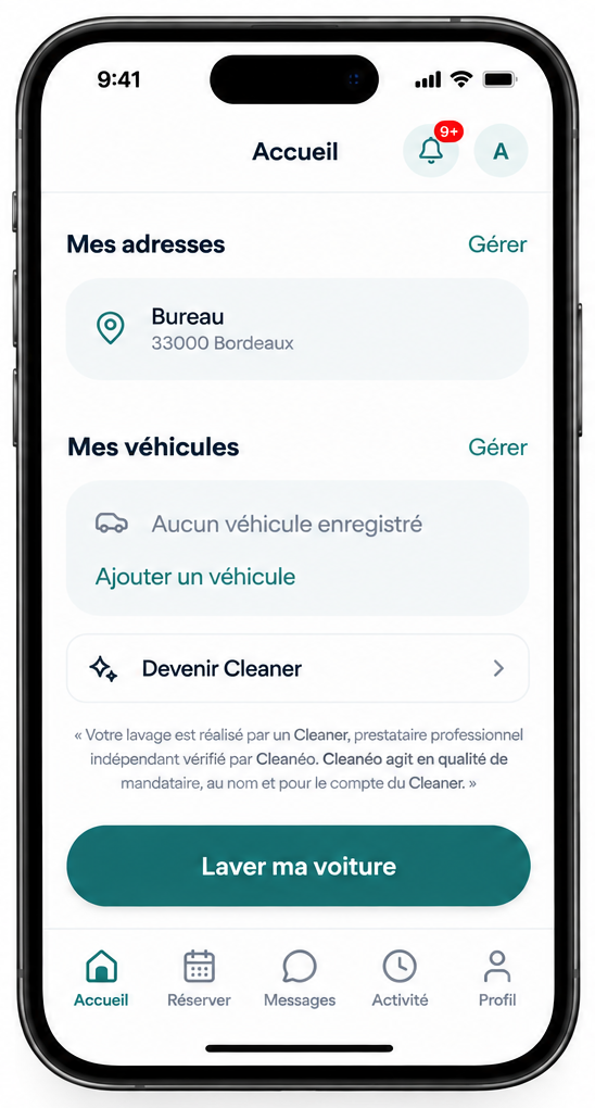 Application Cleanéo : écran Accueil Client